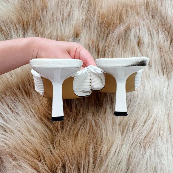 ZARA White Pleated Crossover Strap Heeled Mules Sandals Size 8.5 - Picture 5 of 8